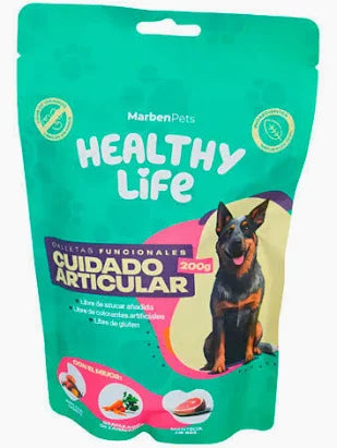 Galletas para perros de cuidado articular de Mundotito, paquete de 200 g, con ingredientes saludables para la movilidad.